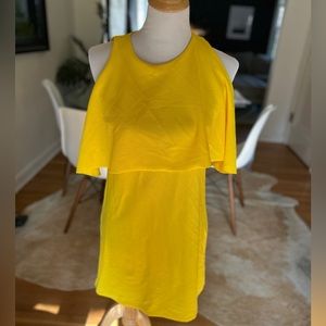 Canary yellow bare shoulder dress